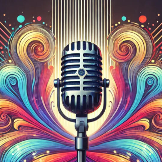 old school microphone with psychedelic background